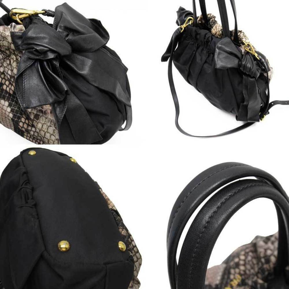Prada Python Pattern Nylon Leather 2way Bag Gray … - image 2